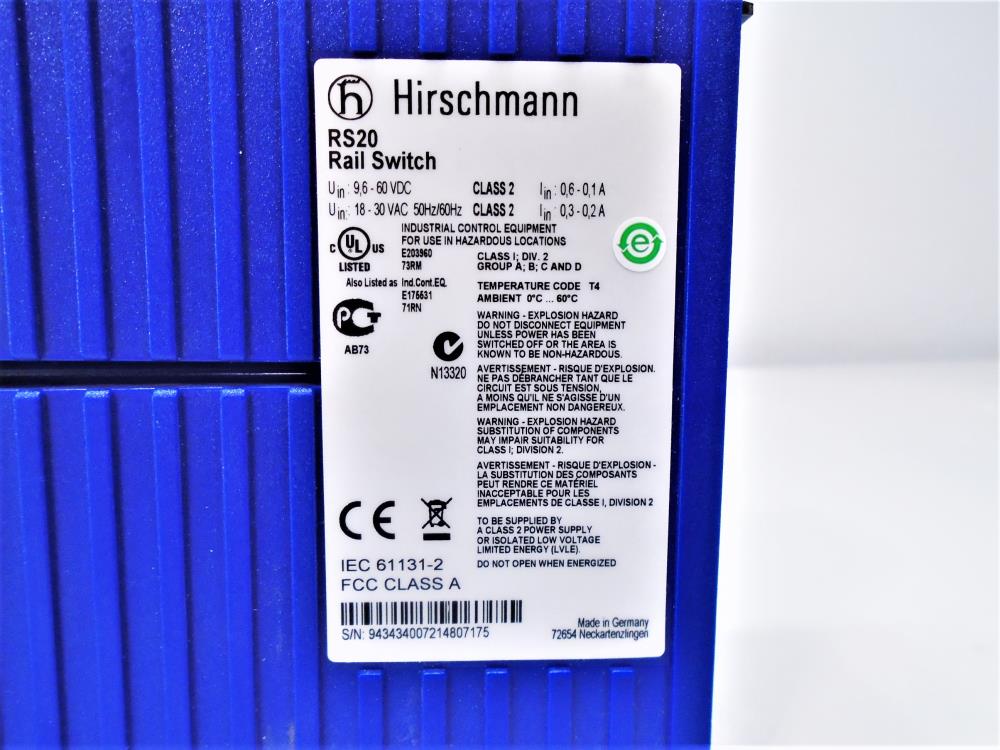 HIrschmann RS20 4-Port Rail Switch RS20-0400T1T1SDAE